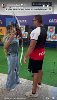 Rebeca Andrade tries her hands at Archery (via Brazilian's Instagram story)